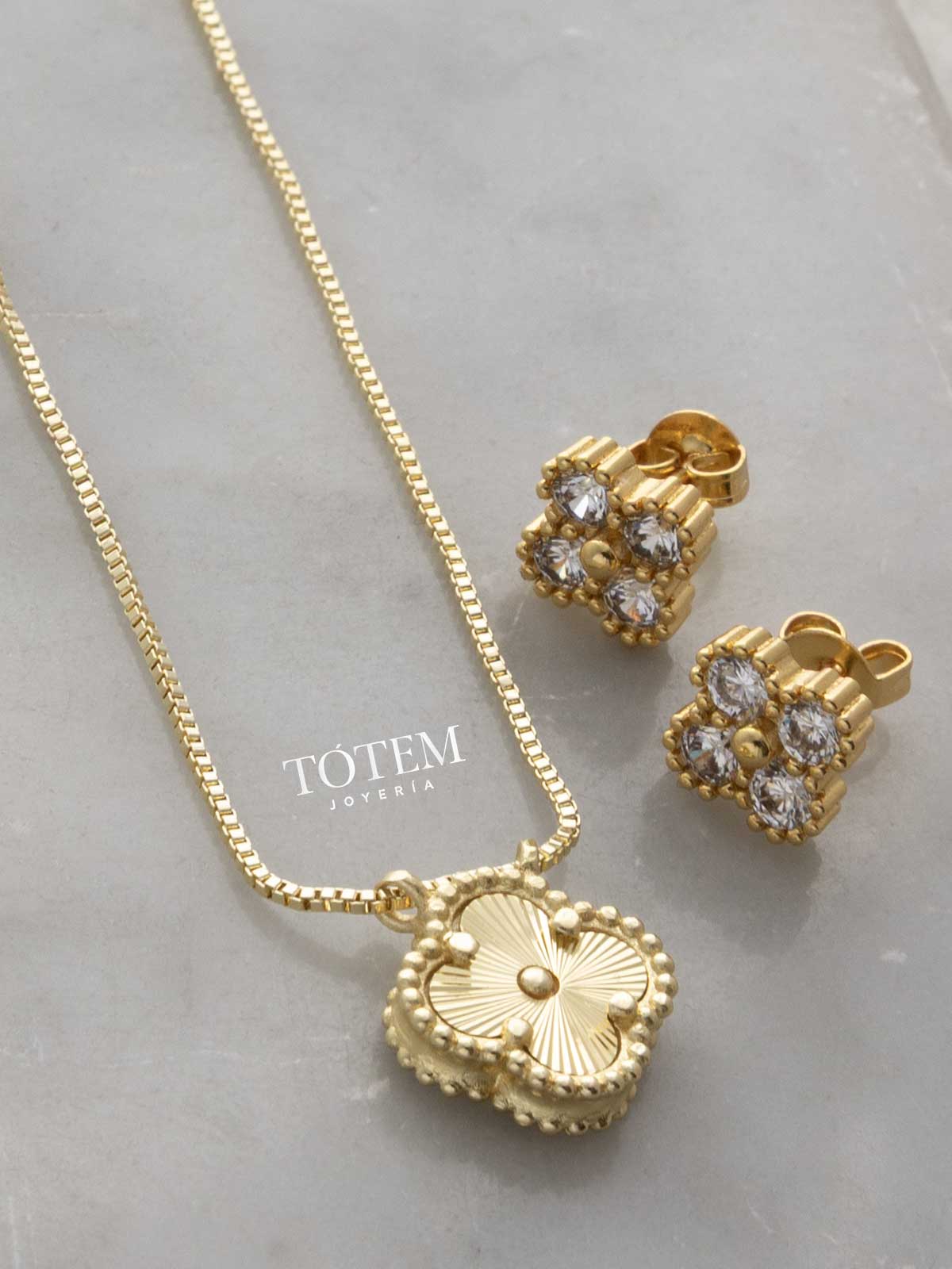 Combo Clover dorado + aretes trebol cristal