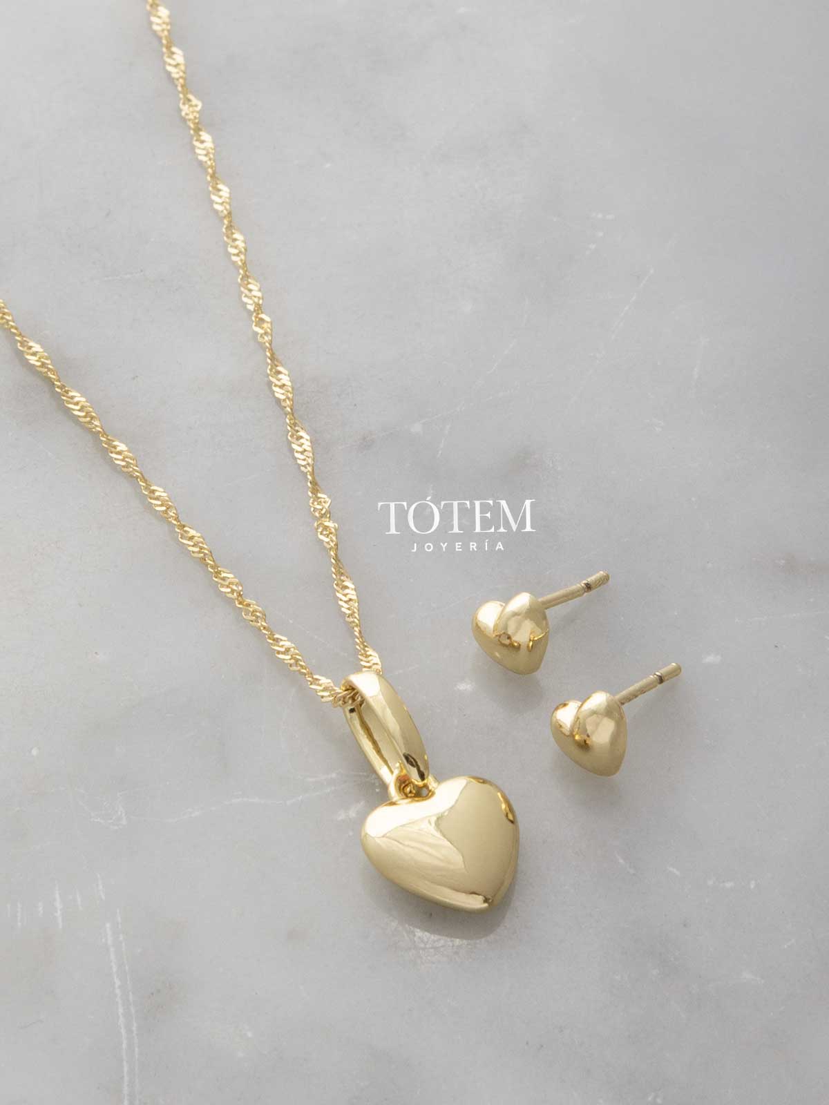 Combo corazón Cadena Singapur 45cm + Dije bless Love + aretes