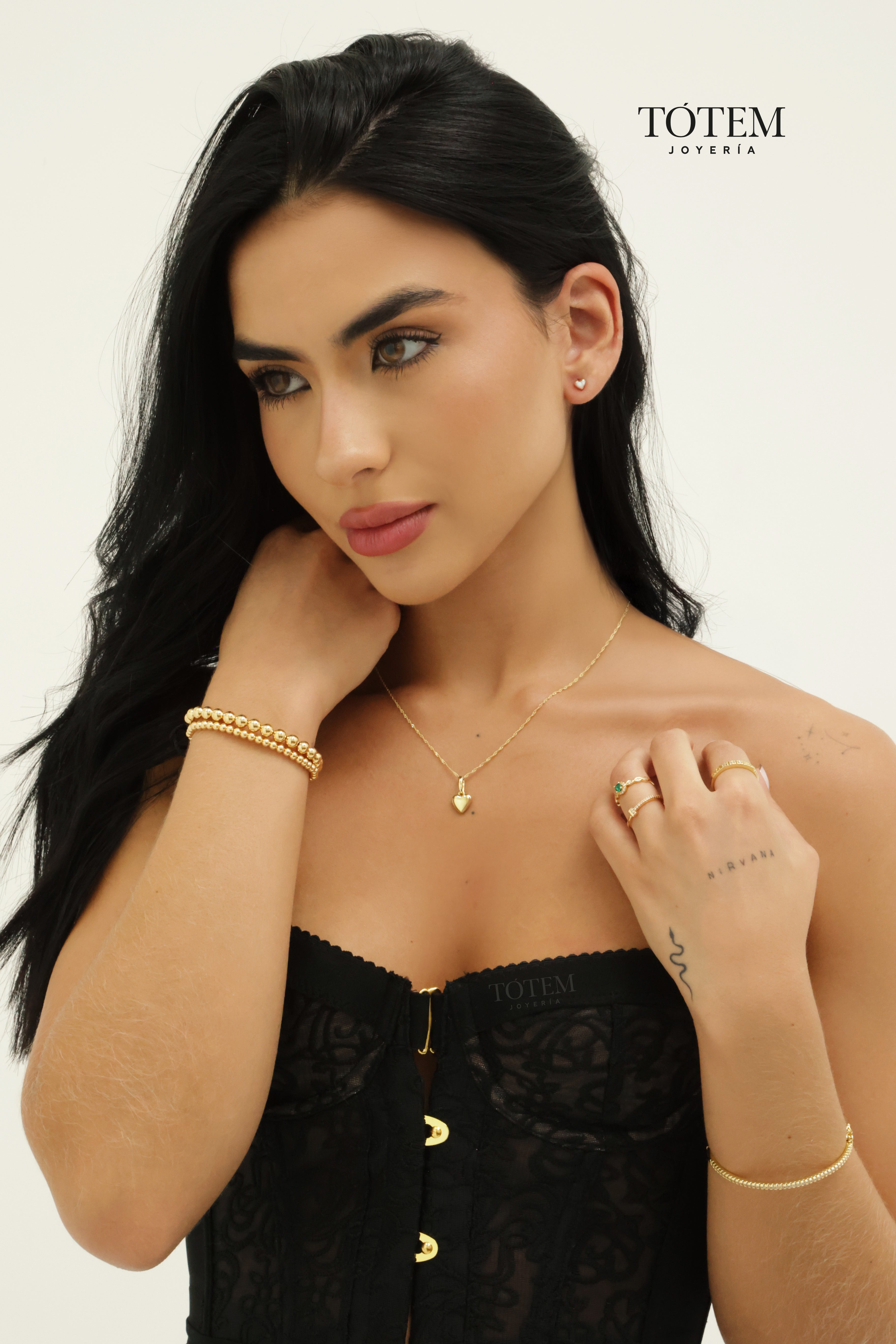 Combo corazón Cadena Singapur 45cm + Dije bless Love + aretes