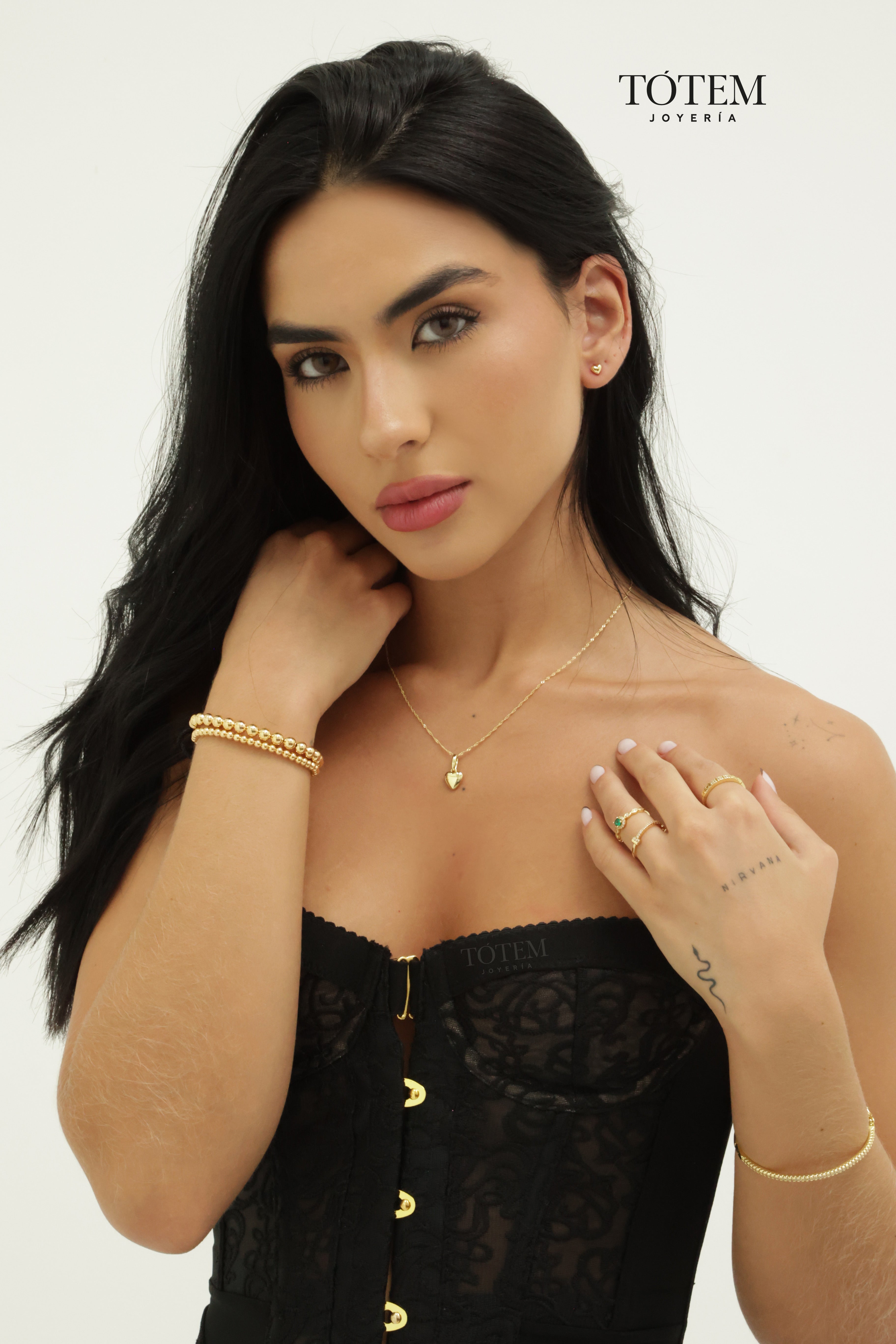 Combo corazón Cadena Singapur 45cm + Dije bless Love + aretes