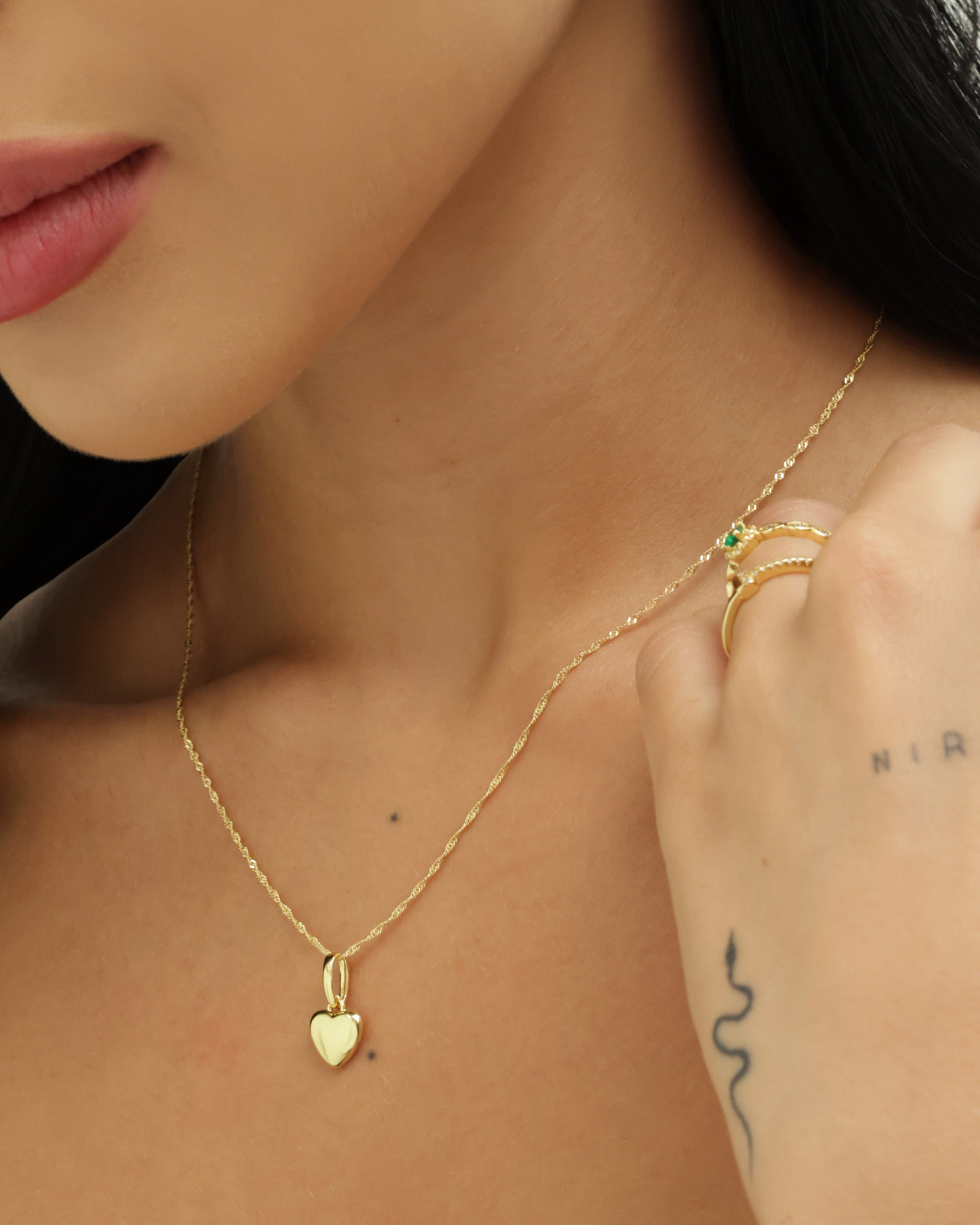 Combo corazón Cadena Singapur 45cm + Dije bless Love + aretes