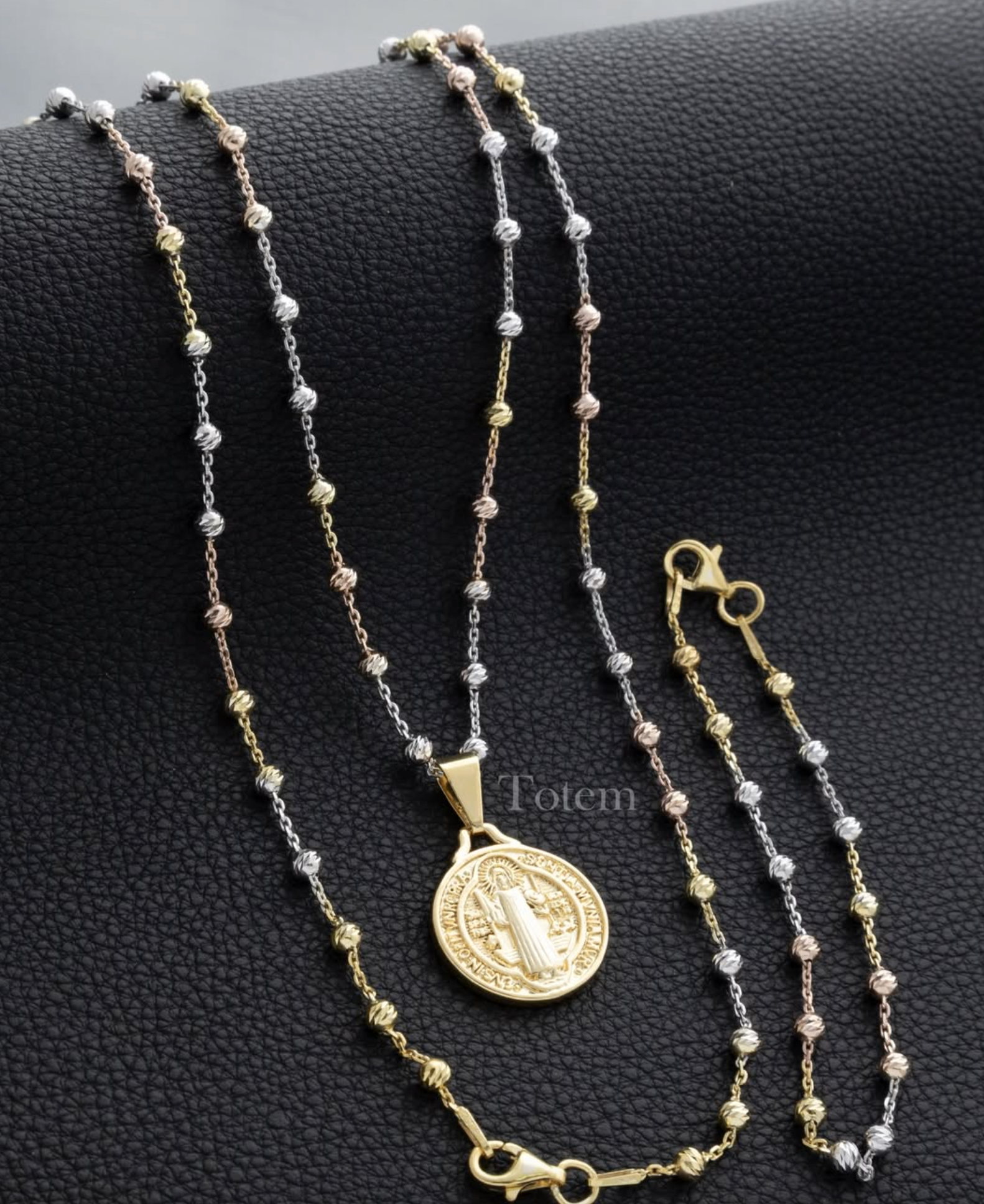 Combo Cadena Station Redonda 3C IT 65 Cms + Dije San Benito + Pulsera Station Redonda 3C IT 19.5 Cms