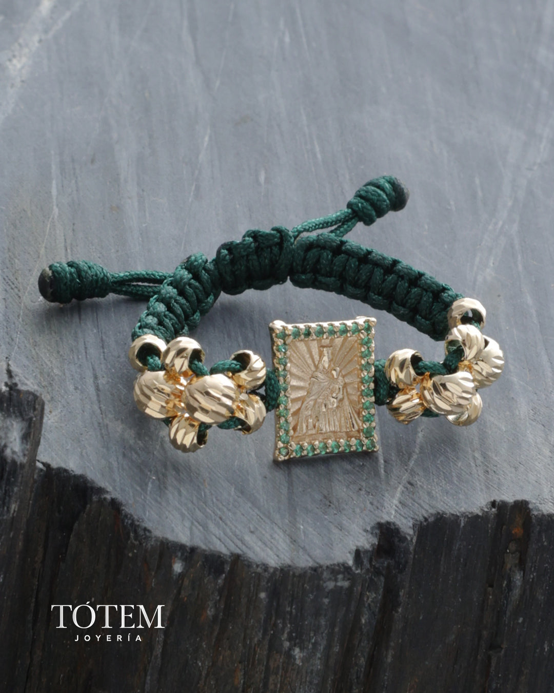 Combo Virgen del Carmen circonias Manilla tejida + Anillo tejido 3mm y 4mm diamantado