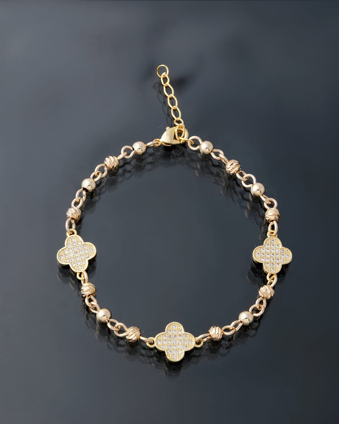 Pulso trebol circonia 4mm liso y diamantado