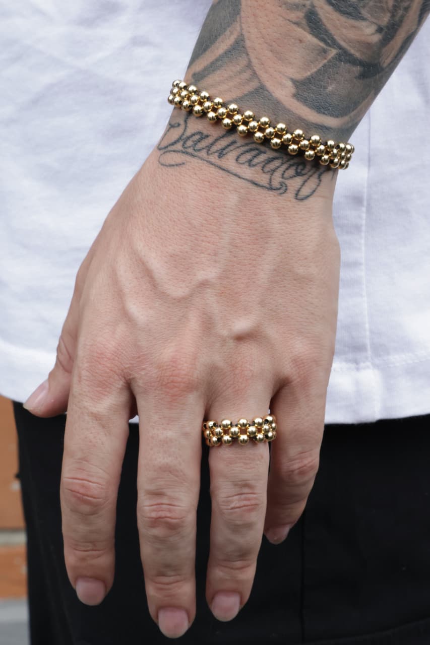 Combo Manilla+anillo tejido tres carriles