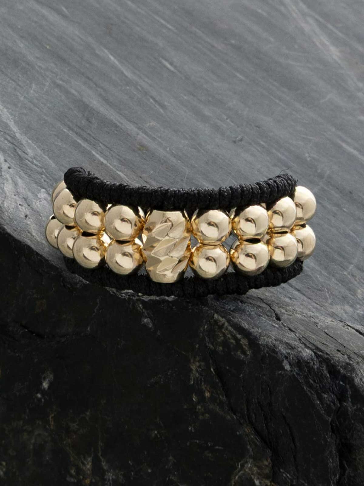 Anillo tejido Barril diamantado y balin 4mm