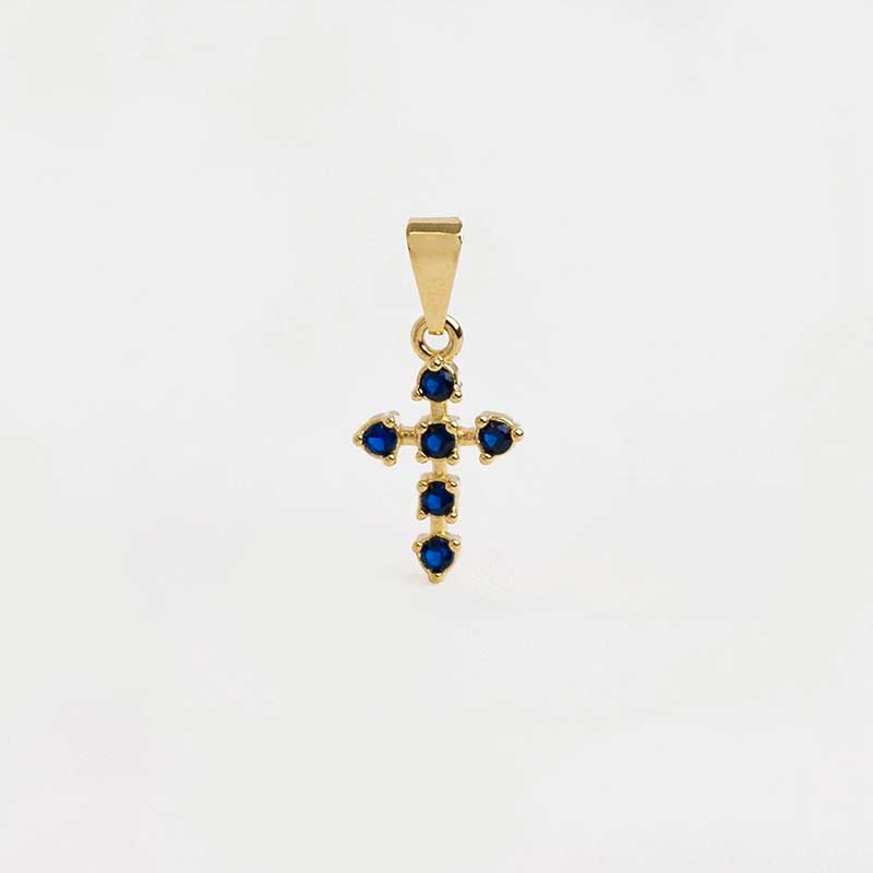 Dije Cruz 6 Circonias Azul